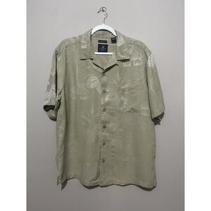 Caribbean Joe Men's 100% Silk Camp Shirt Green XL Tropical‎ Palm Print